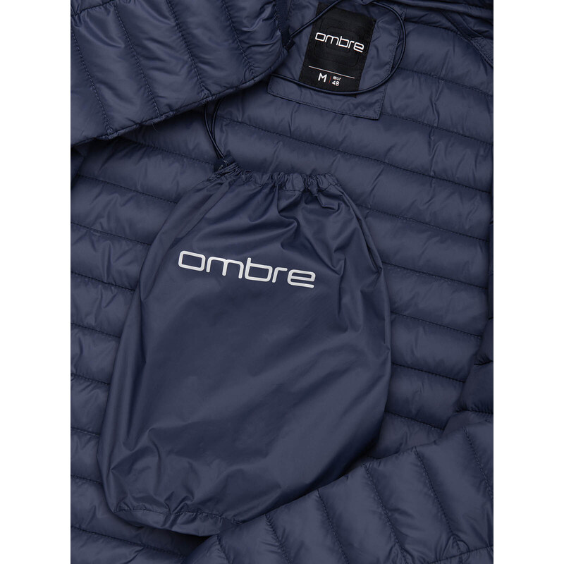 Ombre Clothing Pánská prošívaná bunda baggy - tmavě modrá V1 OM-JALP-0156