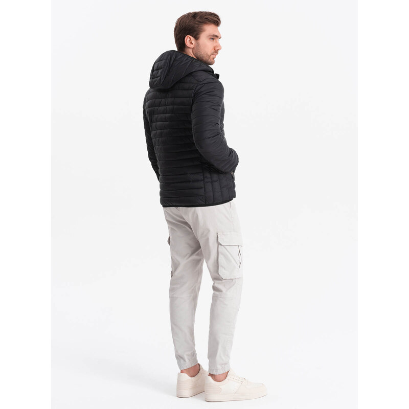 Ombre Clothing Pánská bunda bomber se saténovým povrchem a kontrastními žebrovanými lemy - tmavě modrá V2 OM-JALP-22FW-007