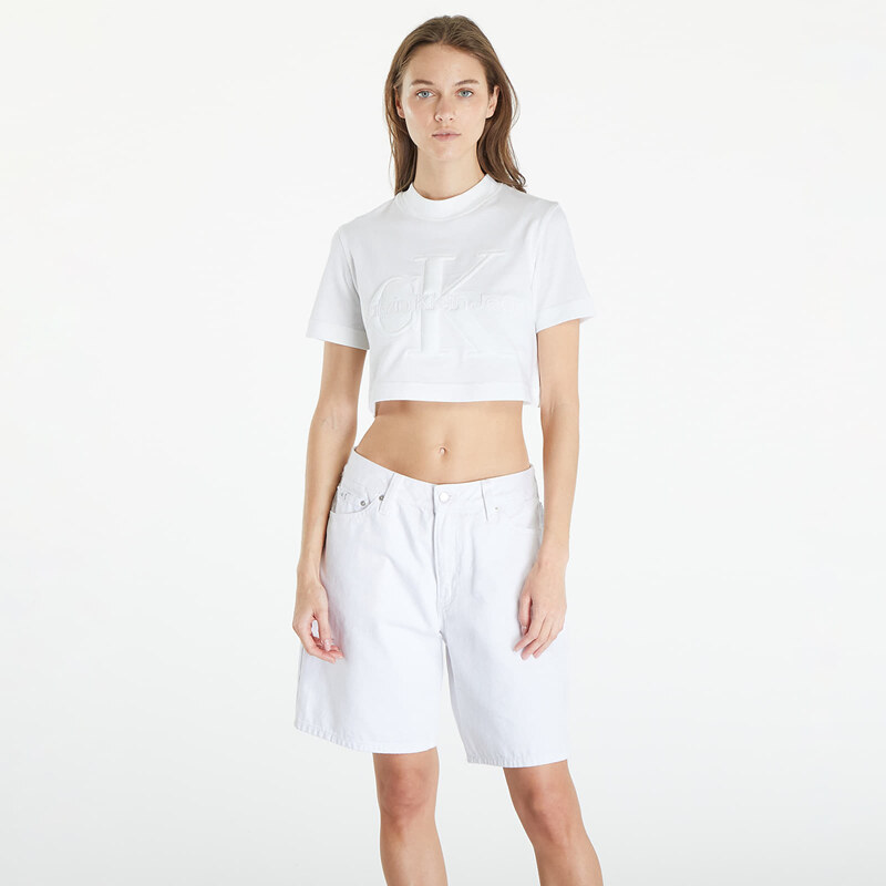 Dámské tričko Calvin Klein Jeans Premium Monologo Cropped T-Shirt White