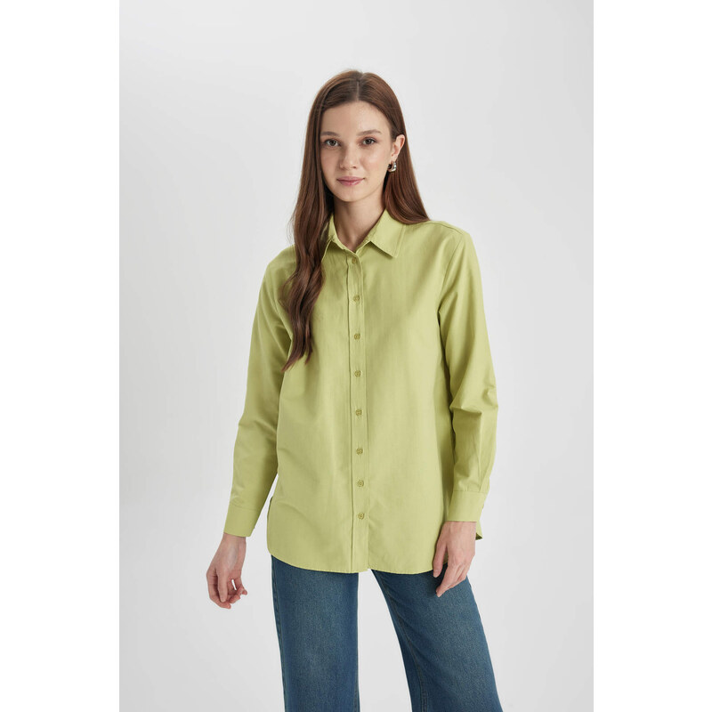 DEFACTO Relax Fit Poplin Shirt Collar Long Sleeve Tunic