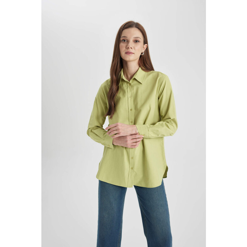 DEFACTO Relax Fit Poplin Shirt Collar Long Sleeve Tunic