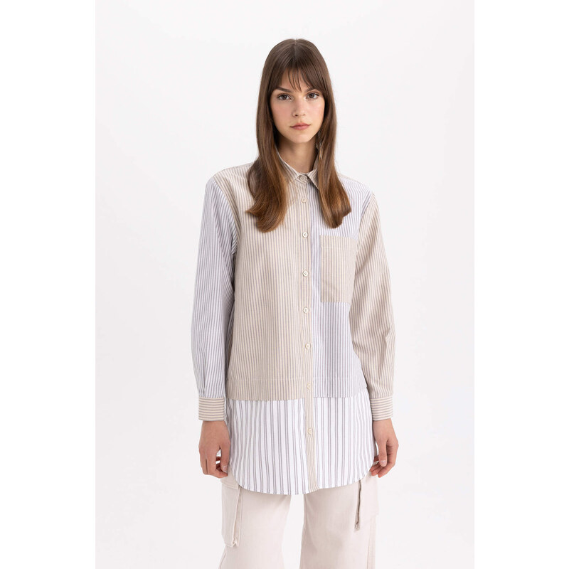 DEFACTO Relax Fit Poplin Shirt Collar Long Sleeve Tunic