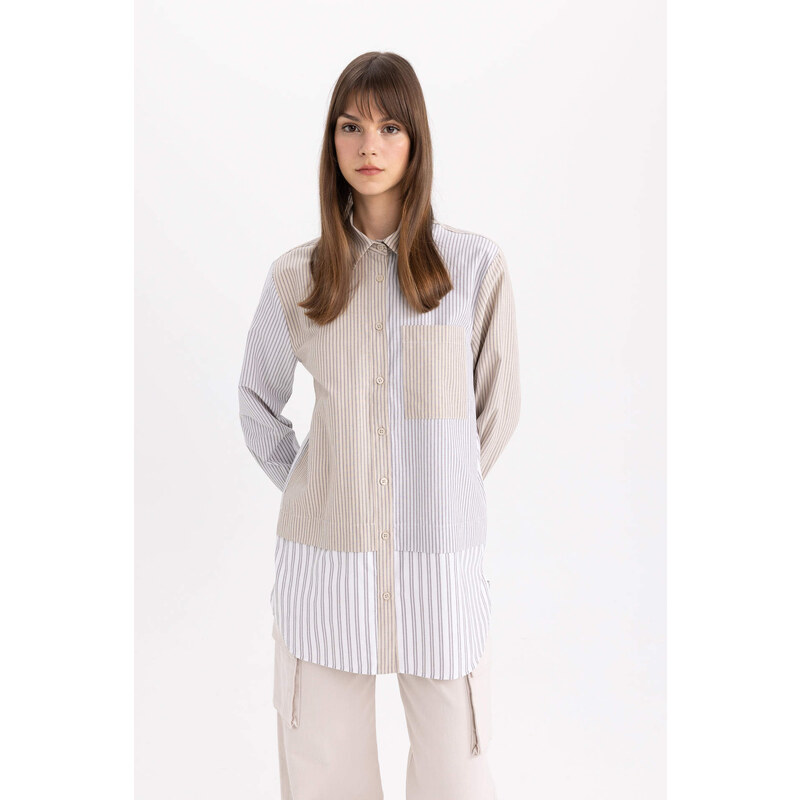 DEFACTO Relax Fit Poplin Shirt Collar Long Sleeve Tunic