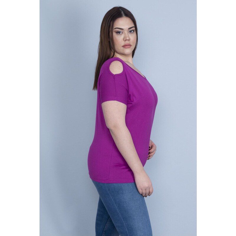 Şans Women's Plus Size Purple Decollete Decollete Blouse