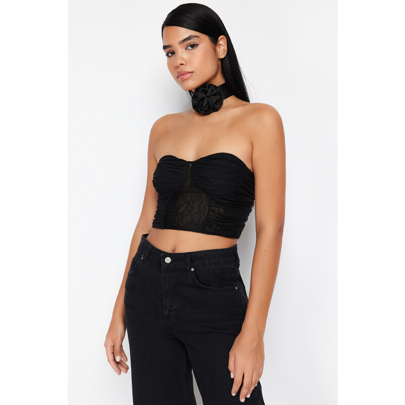 Trendyol Black Body-Sitting Knitted Lace Bustier