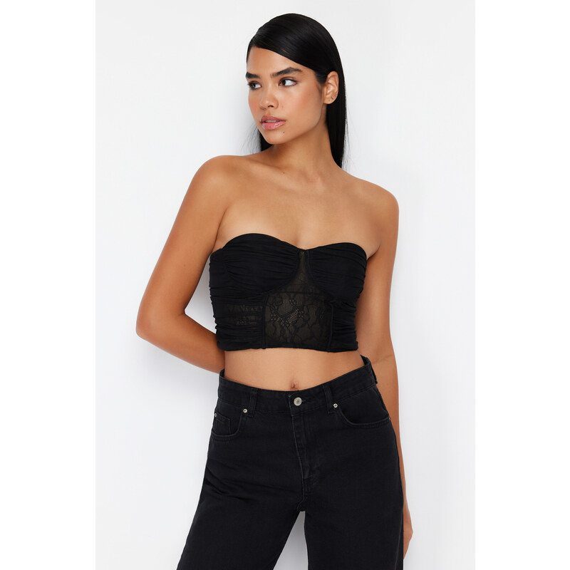 Trendyol Black Body-Sitting Knitted Lace Bustier