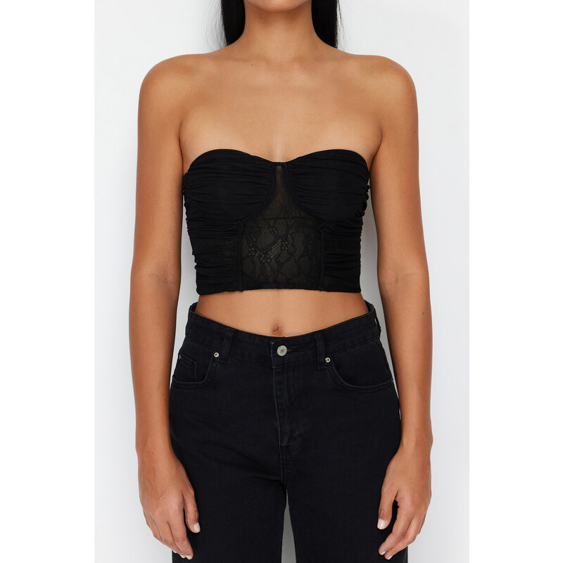 Trendyol Black Body-Sitting Knitted Lace Bustier