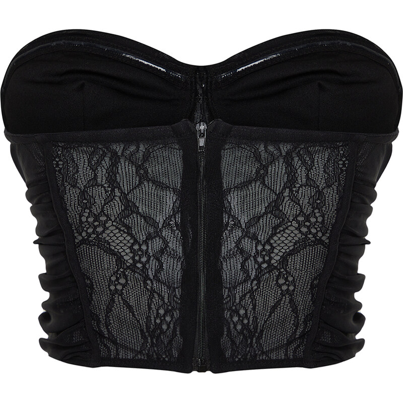 Trendyol Black Body-Sitting Knitted Lace Bustier