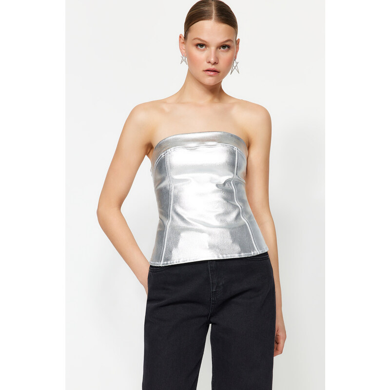 Trendyol Silver Denim Bustier