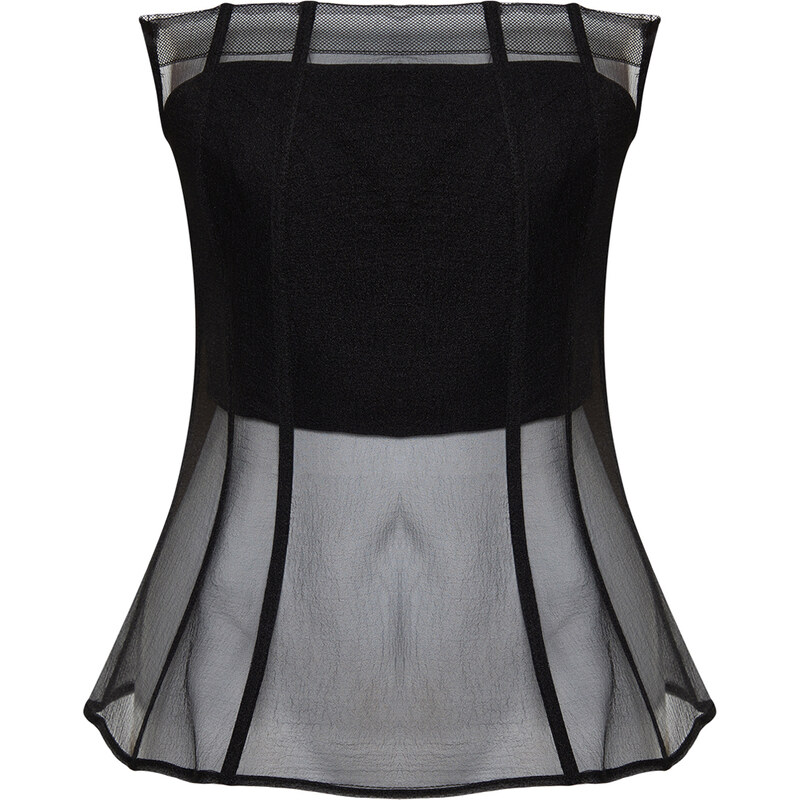 Trendyol Black Woven Corset Detailed Organza Bustier