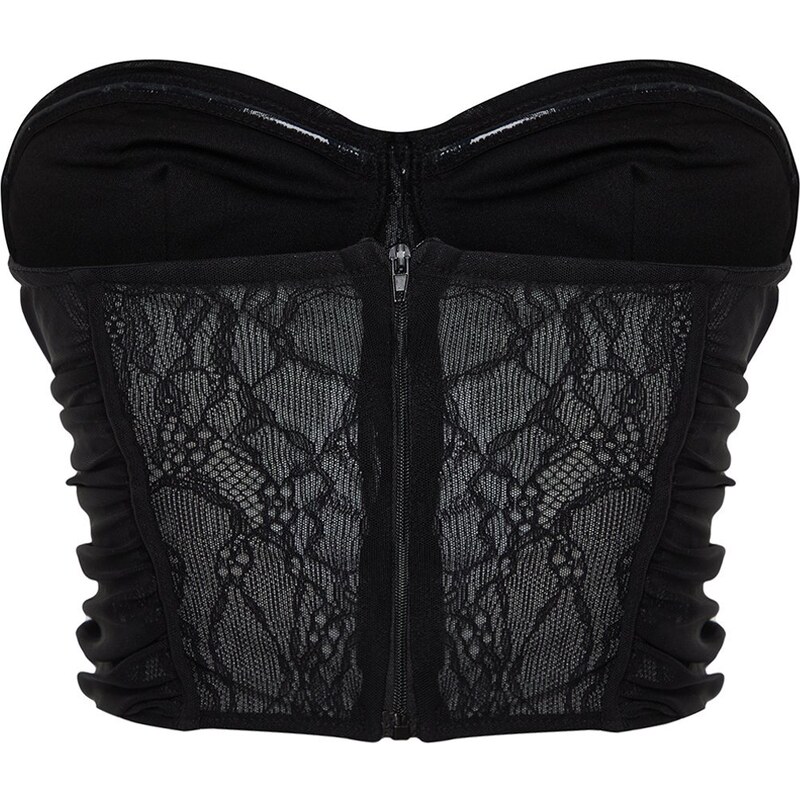 Trendyol Black Body-Sitting Knitted Lace Bustier