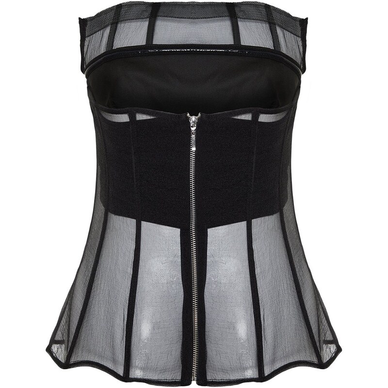 Trendyol Black Woven Corset Detailed Organza Bustier