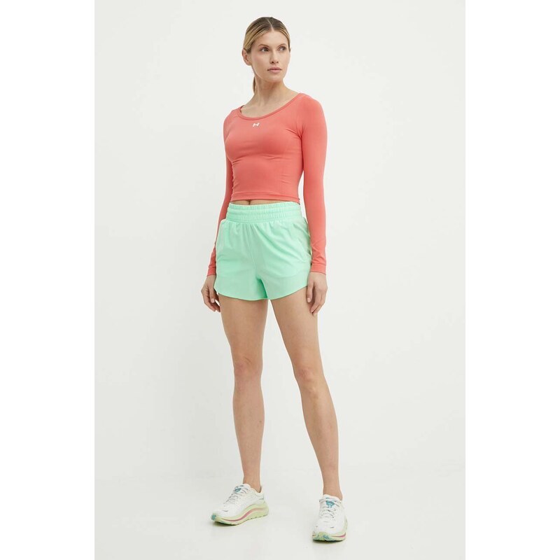 Tréninkové šortky Under Armour Flex zelená barva, hladké, high waist, 1376935