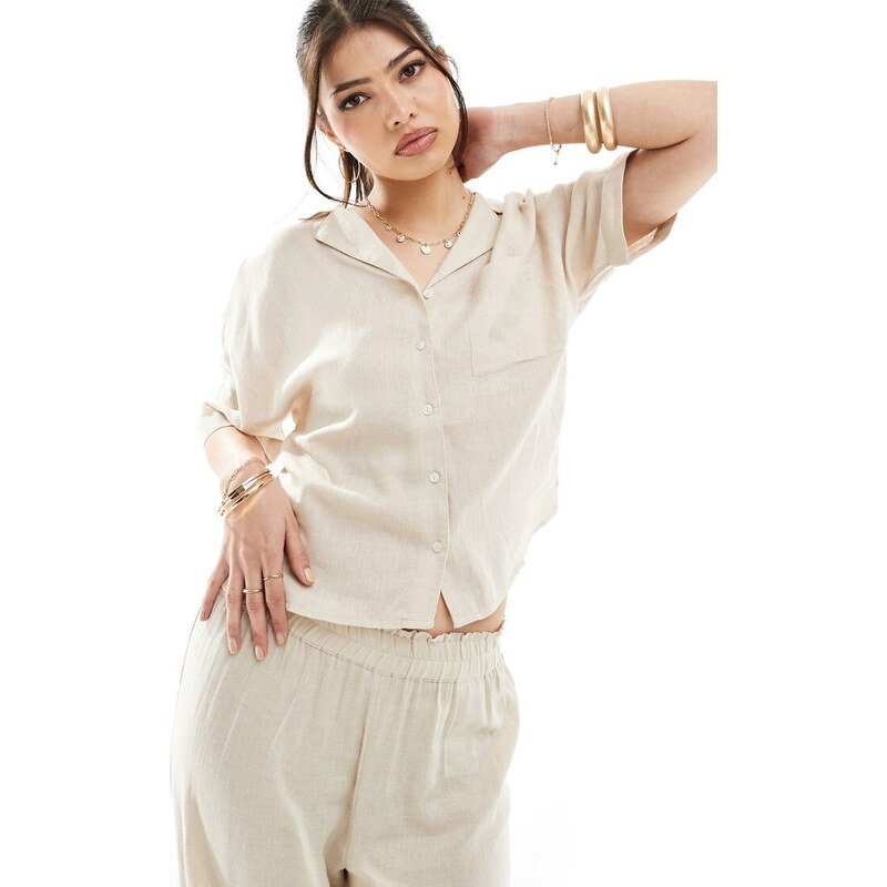 ONLY linen mix oversized shirt co-ord in beige-Neutral 91607473