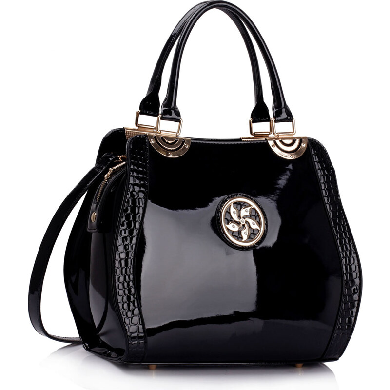 LS fashion LS dámská lakovaná kabelka LS00380 s broží černá