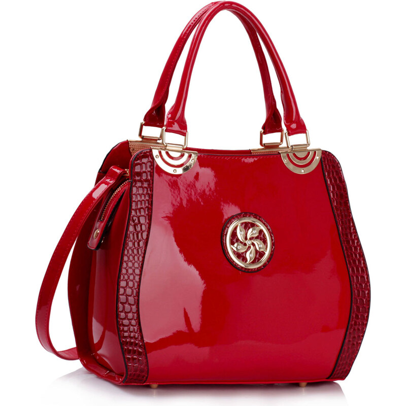 LS fashion LS dámská lakovaná kabelka LS00380 s broží červená