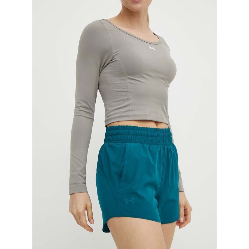 Tréninkové šortky Under Armour Flex zelená barva, hladké, high waist, 1376935