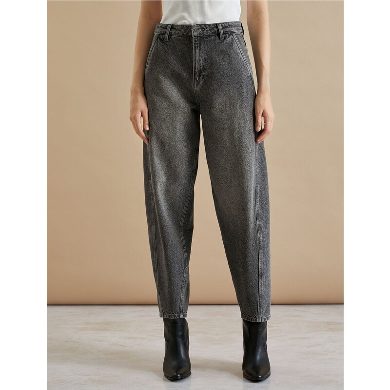 Şahika Ercümen X Koton - Yüksel Waist Denim Trousers Comfortable Fit with Pockets Non-stretch Cotton