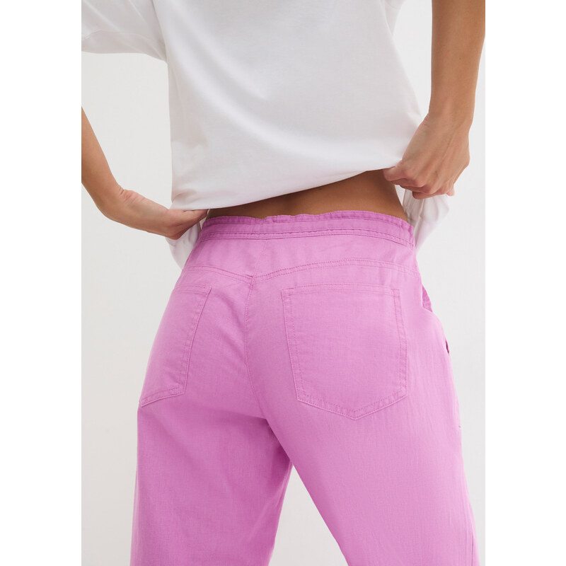 bonprix Lněné kalhoty s širokými nohavicemi Pink