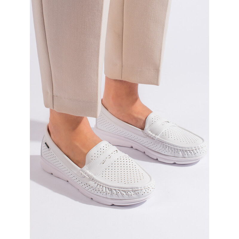 Shelvt Women's white openwork loafers