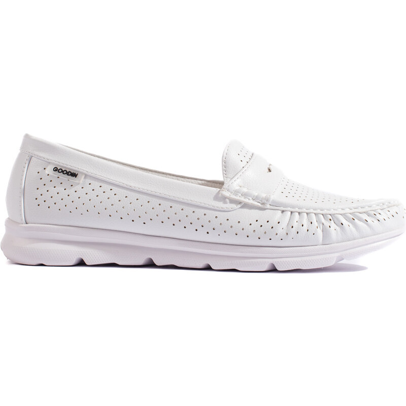 Shelvt Women's white openwork loafers