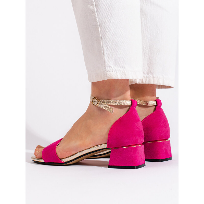 GOODIN Fuchsiové dámské sandály na podpatku