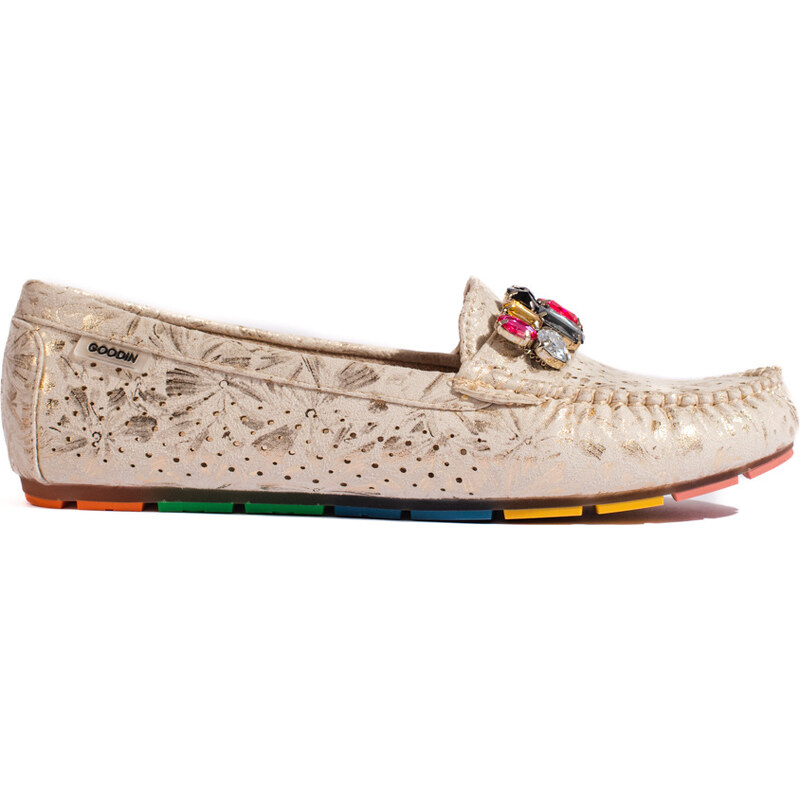 GOODIN Women's gold openwork moccasins with rhinestones