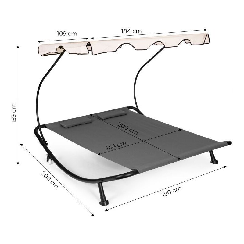 Dvoumístné zahradní lehátko s nastavitelnou stříškou, šedá ModernHome