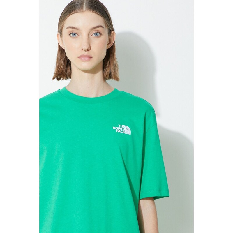 Bavlněné tričko The North Face W S/S Essential Oversize Tee zelená barva, NF0A87NQPO81