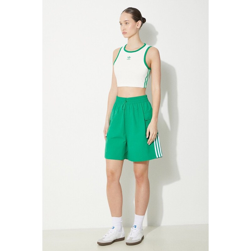 Kraťasy adidas Originals 3S Cargo Shorts dámské, zelená barva, s aplikací, high waist, JH1073