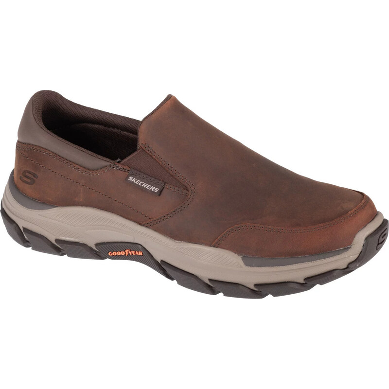 Hnědé kožené slip-on boty Skechers Respected - Calum Hnědá