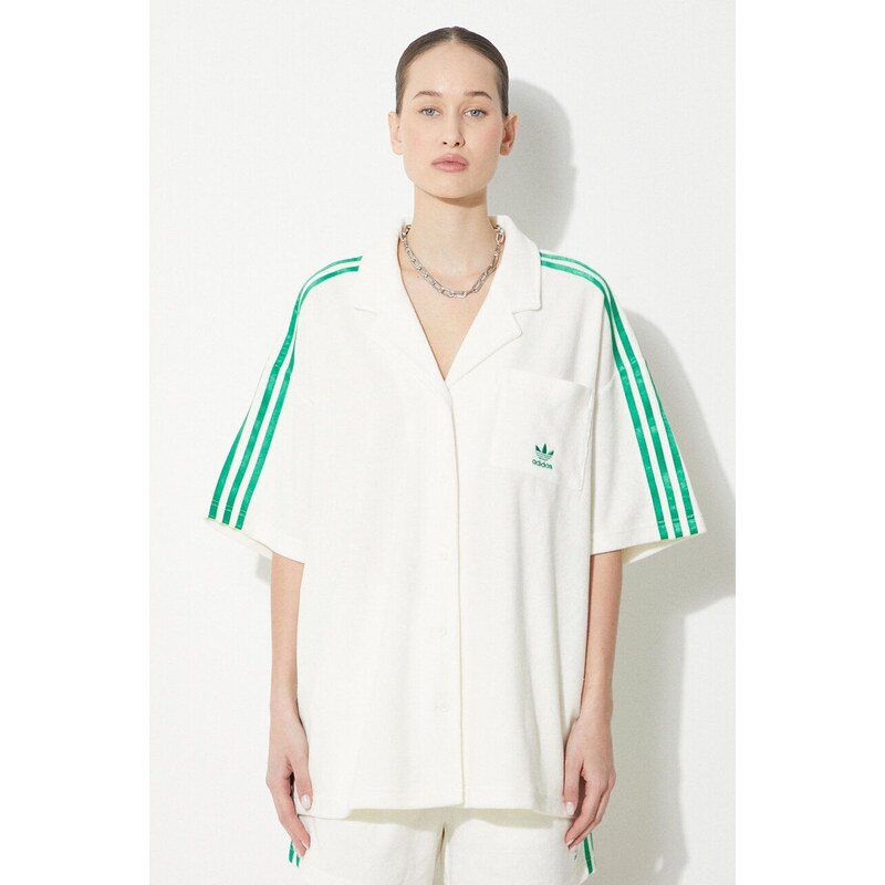 Košile adidas Originals Resort Shirt dámská, béžová barva, relaxed, s klasickým límcem, JH0614