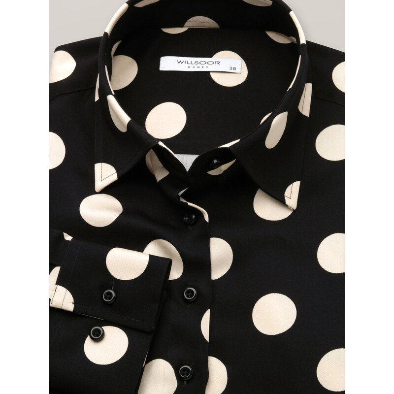 Willsoor Dámská košile z viskózy ve volném střihu černá s velkými puntíky 16772
