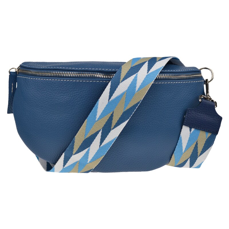 Modrá kožená italská crossbody kabelka Reni Grande Blu s