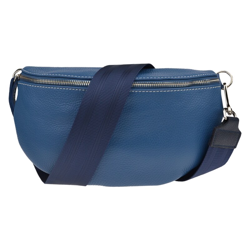 Modrá kožená italská crossbody kabelka Reni Grande Blu s