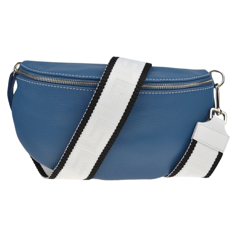 Modrá kožená italská crossbody kabelka Reni Grande Blu s