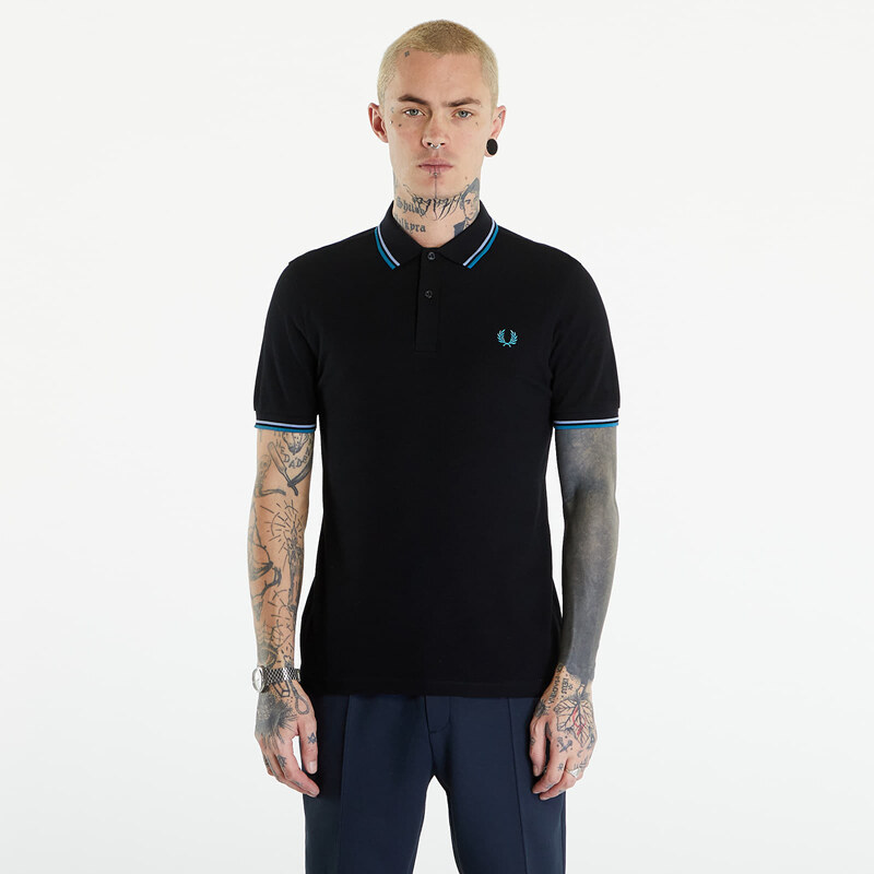 Pánské tričko FRED PERRY Twin Tipped Shirt Black/ Light Smoke /Runaway Bay Ocean