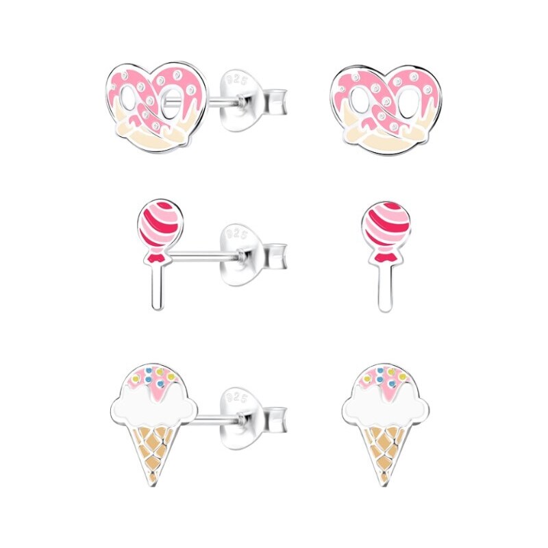 SYLVIENE Sada dětských stříbrných náušnic Sladkosti