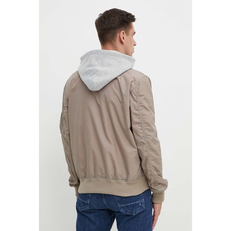 Bunda Alpha Industries MA-1 TT Hood pánská, béžová barva, přechodná