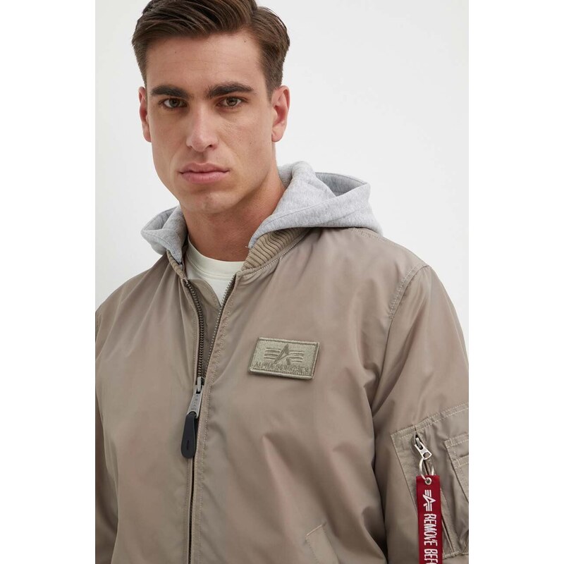 Bunda Alpha Industries MA-1 TT Hood pánská, béžová barva, přechodná