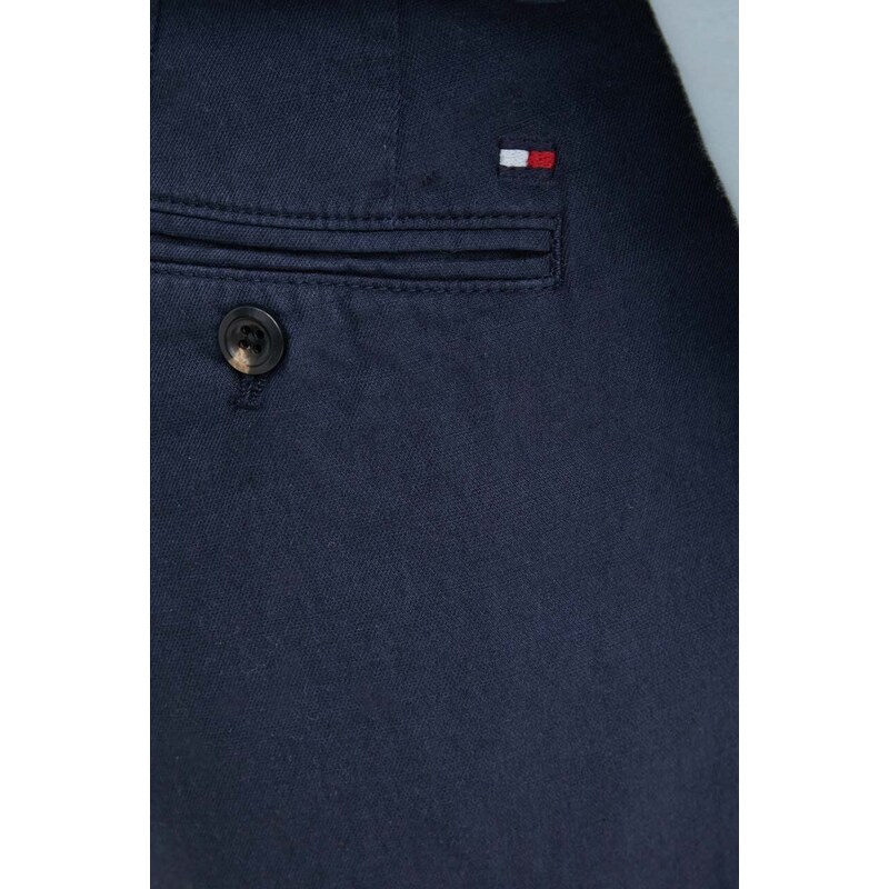Kalhoty s příměsí lnu Tommy Hilfiger tmavomodrá barva, ve střihu chinos