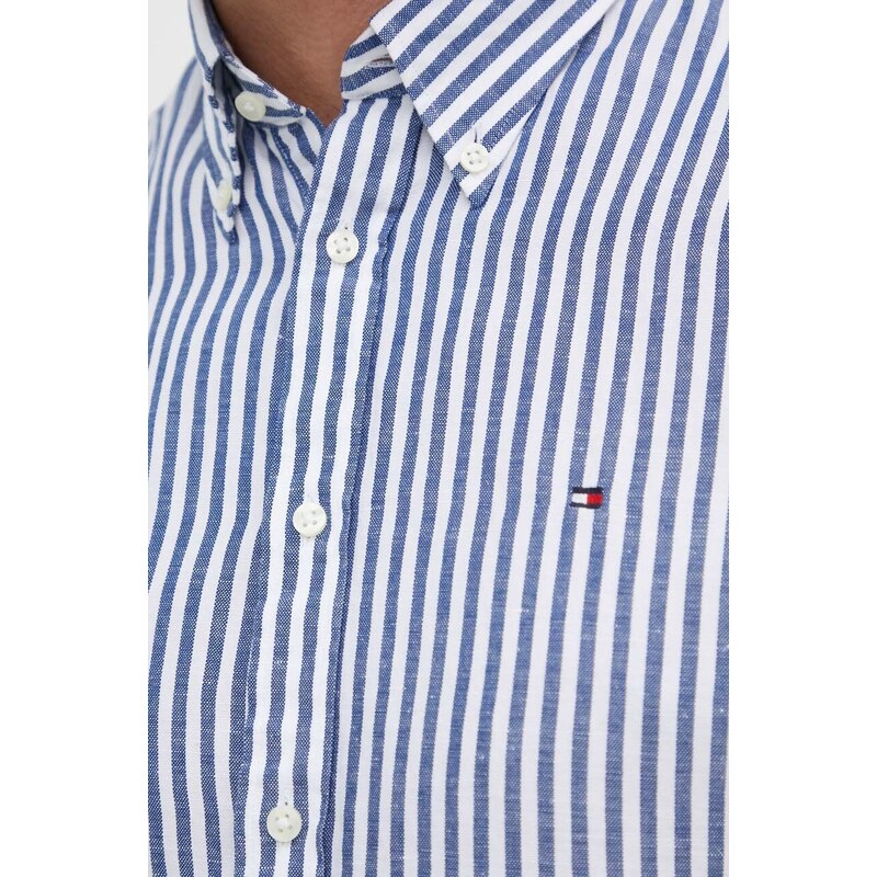 Košile Tommy Hilfiger pánská, tmavomodrá barva, slim, s límečkem button-down, MW0MW34633