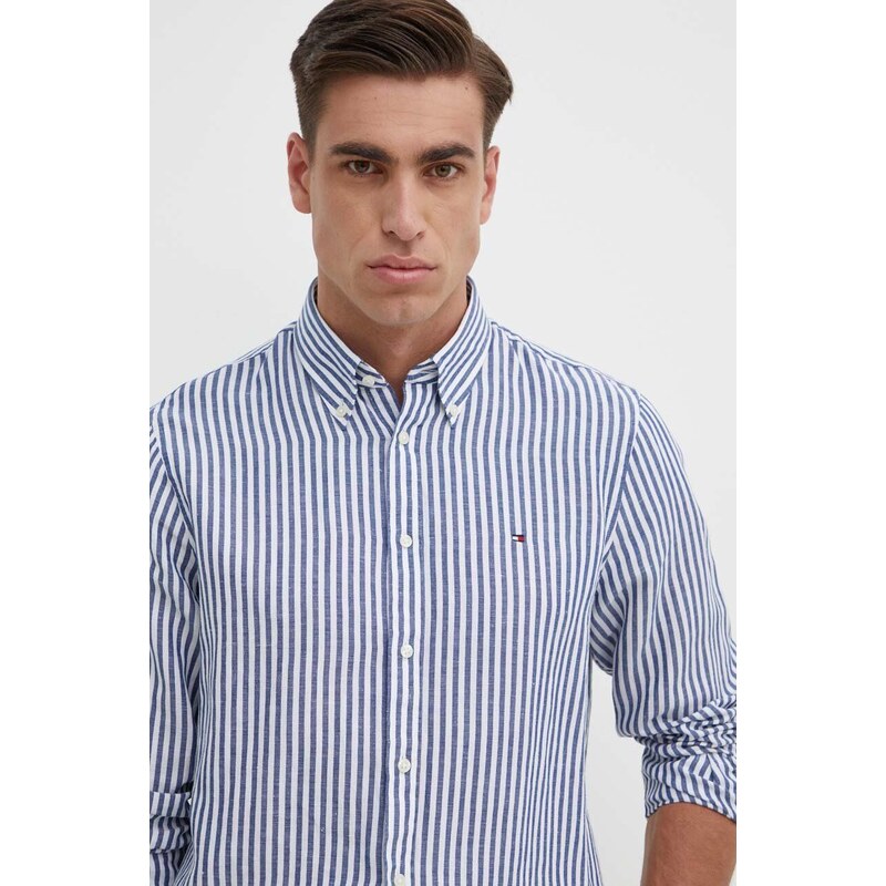 Košile Tommy Hilfiger pánská, tmavomodrá barva, slim, s límečkem button-down, MW0MW34633