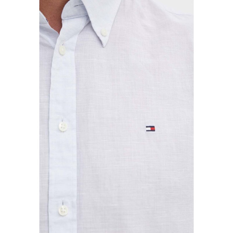 Košile s příměsí lnu Tommy Hilfiger regular, s límečkem button-down, MW0MW34632