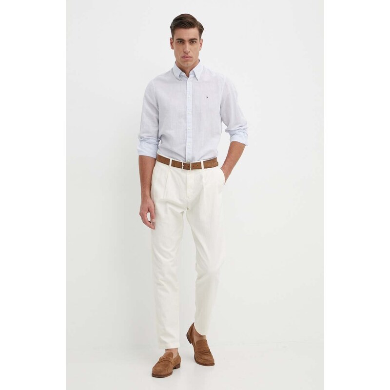 Košile s příměsí lnu Tommy Hilfiger regular, s límečkem button-down, MW0MW34632