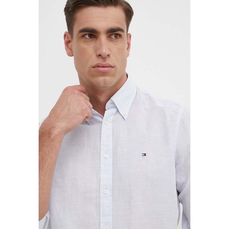 Košile s příměsí lnu Tommy Hilfiger regular, s límečkem button-down, MW0MW34632