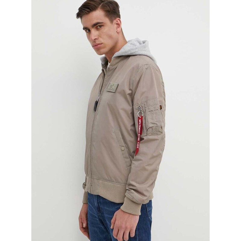 Bunda Alpha Industries MA-1 TT Hood pánská, béžová barva, přechodná