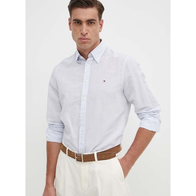 Košile s příměsí lnu Tommy Hilfiger regular, s límečkem button-down, MW0MW34632