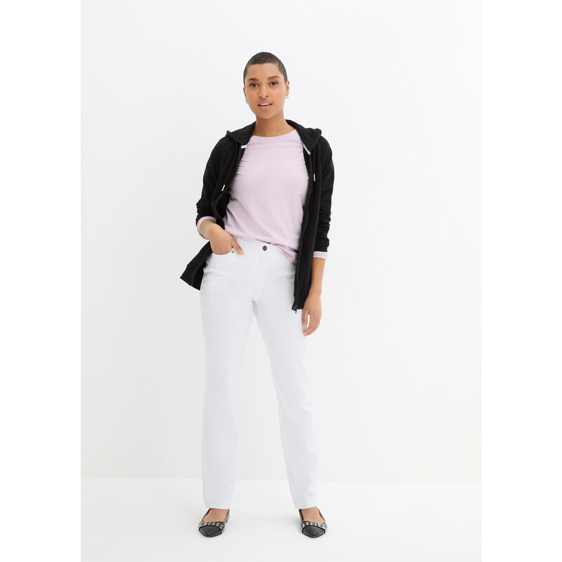 bonprix Bengalínové strečové kalhoty s nastavitelným pasem, Straight Bílá