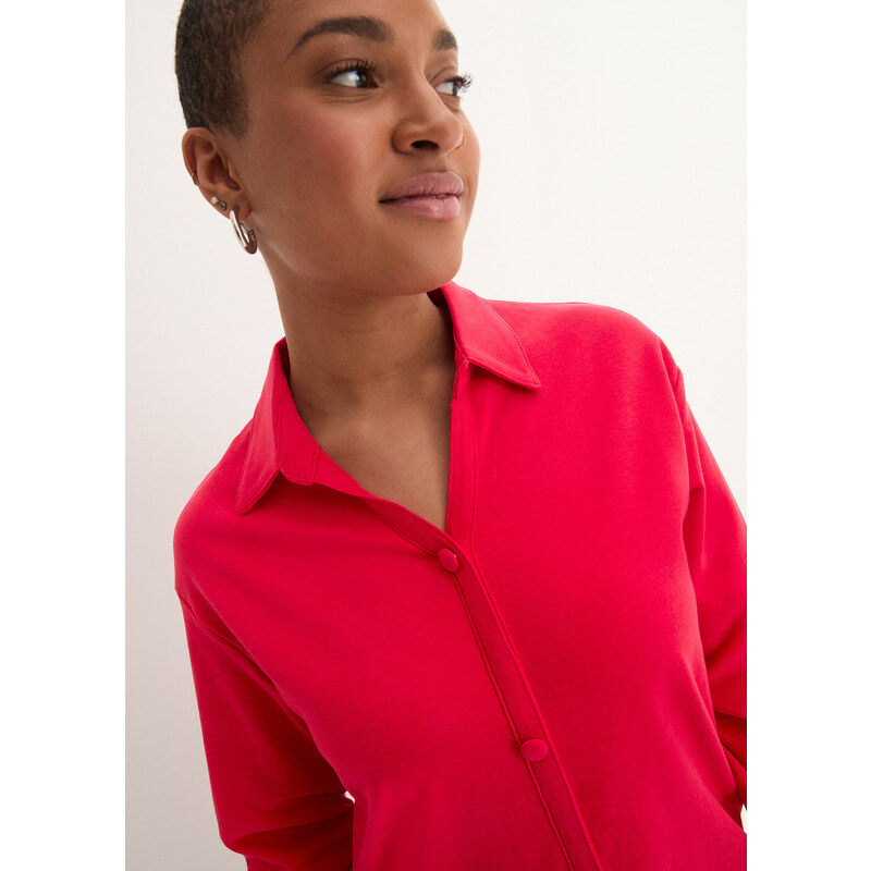 bonprix Bavlněné košilové šaty v délce midi Červená